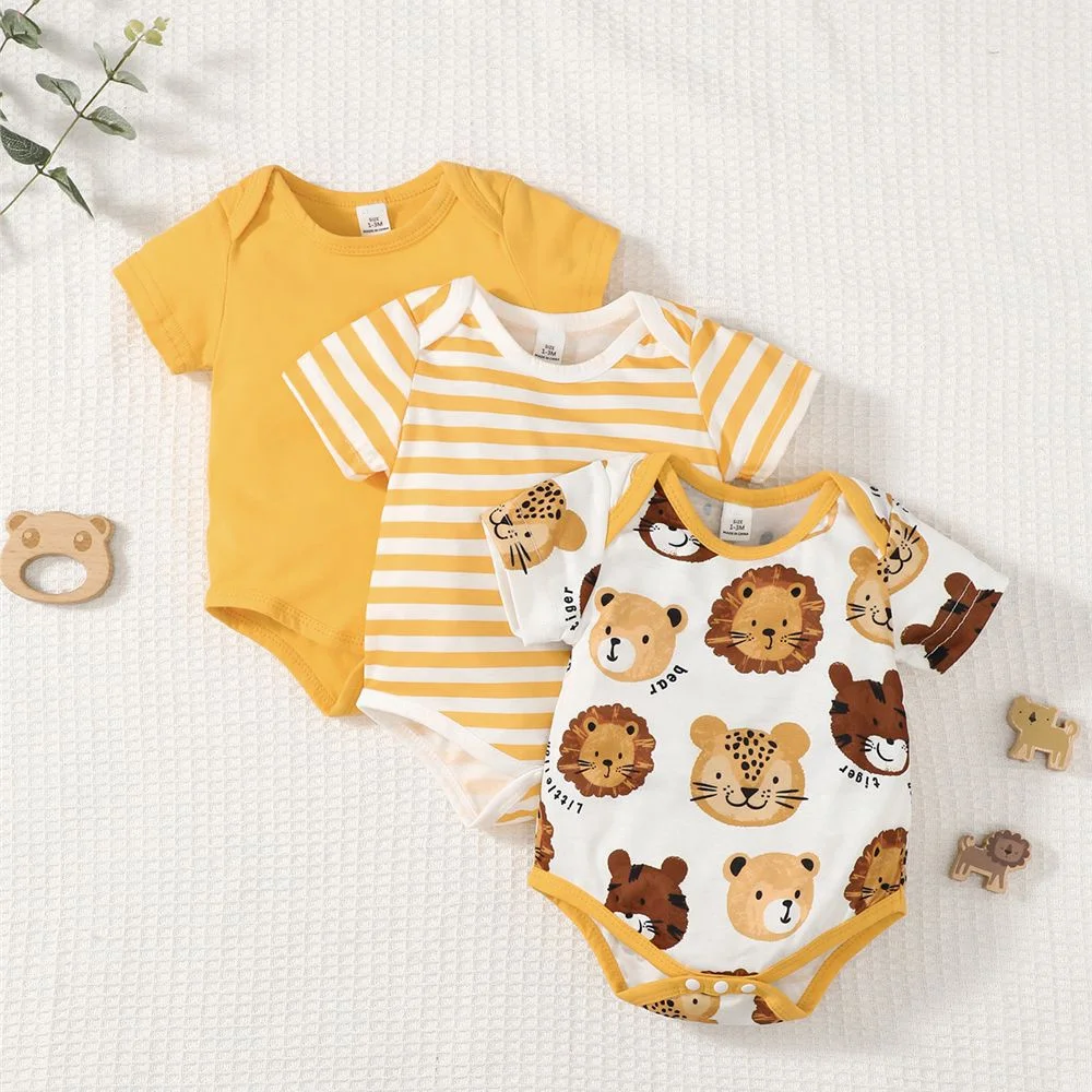 3 Colors Newborn Baby Boy Romper Short Sleeved Cute Lion Striped Jumpsuit Summer Casual Comfortable Bodysuits for 1-18 Months