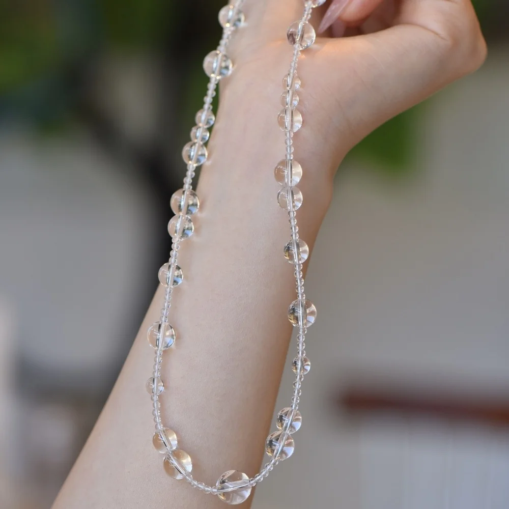 

1 Pc Fengbaowu Natural Clear Rock Quartz Necklace Round Beads 925 Sterling Silver Crystal Reiki Healing Stone Jewelry Gift Women