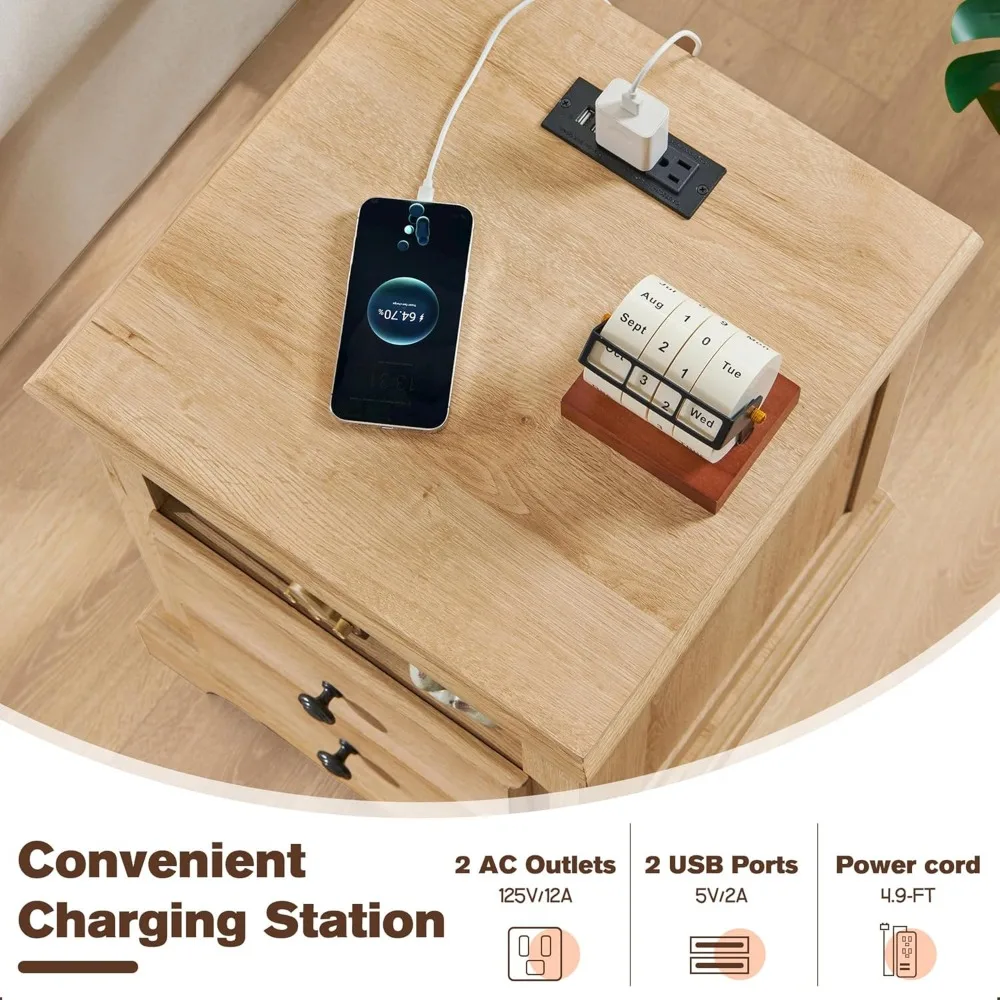 Винтажный 18-дюймовый деревянный столик с зарядной станцией и ящиками для хранения вещей