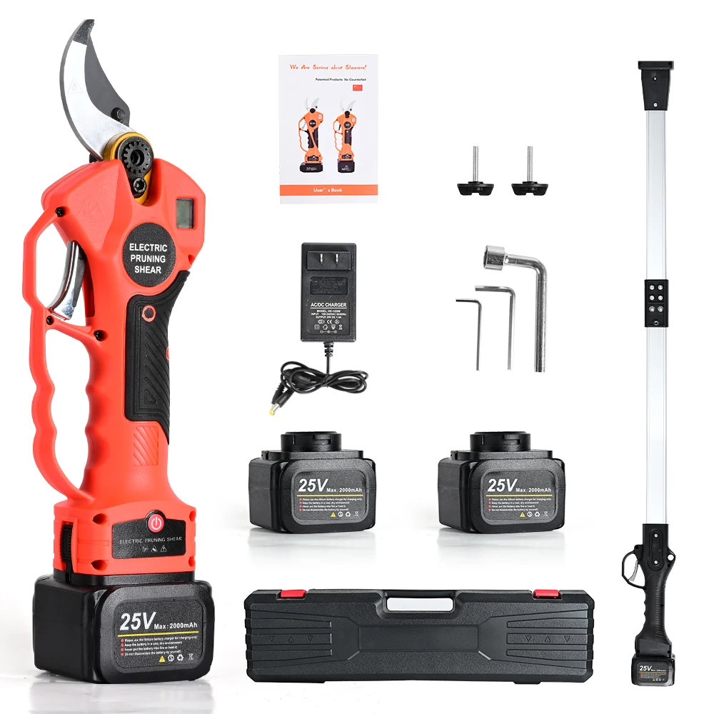 

25V 40mm Battery Powered Pruning Shears Cordless Tree Branch Cutter with 1.9M High Fold Electric Pruning Shear