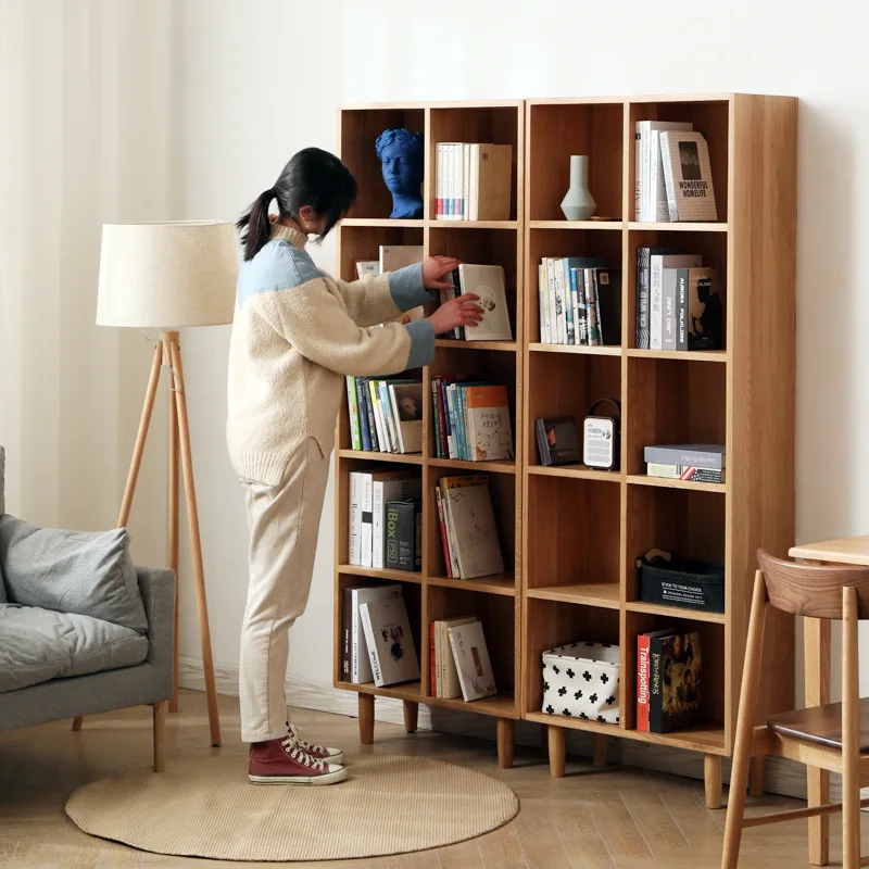 

Customizable Nordic All Solid Wood Bookshelf Floor-to-ceiling Lattice Cabinet Shelf Modern Log Display Storage Cabinet
