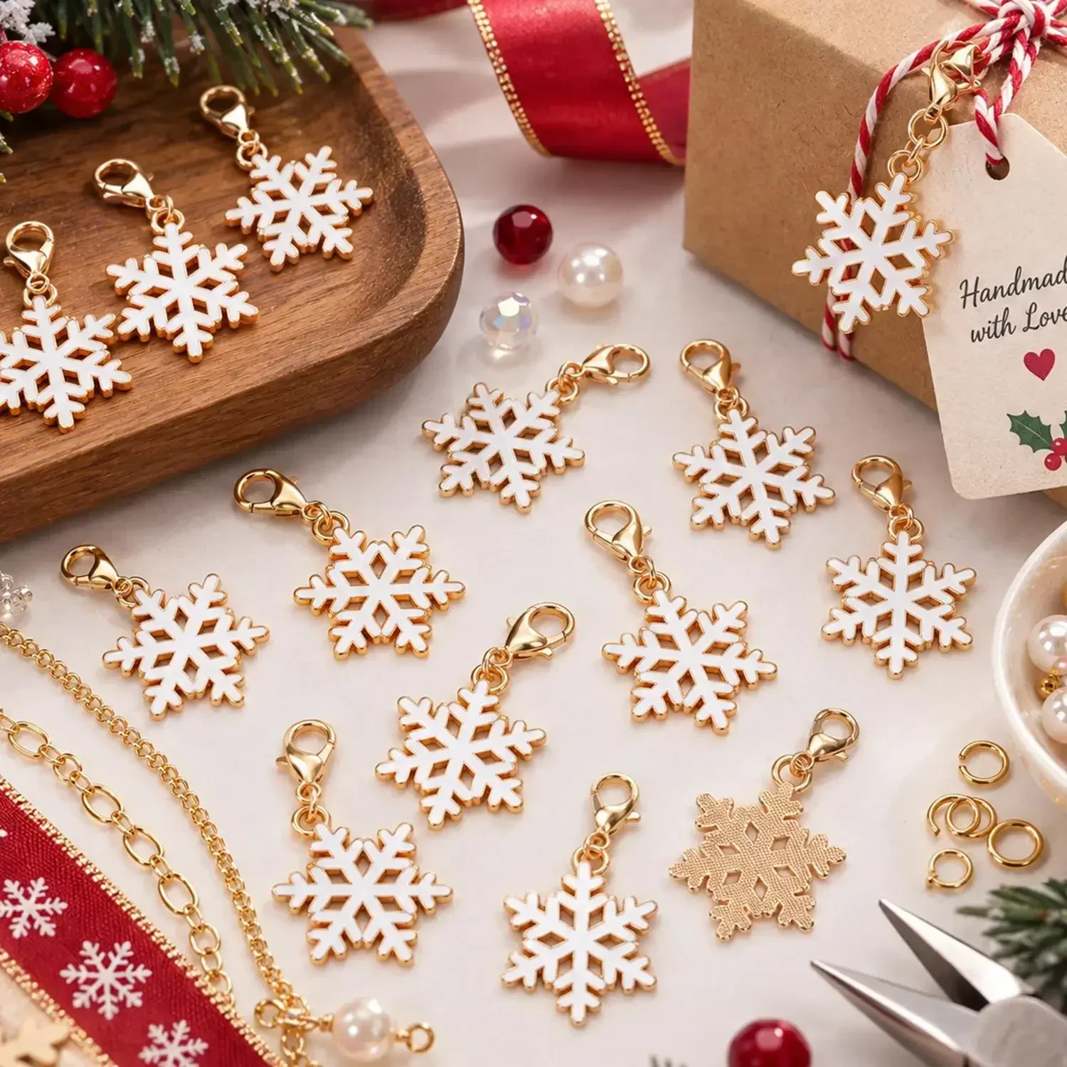 Enamel Christmas Snowflake Keychain Tree Santa Claus Charms Pendants for Jewelry Making Necklaces Earrings DIY Crafts Gifts