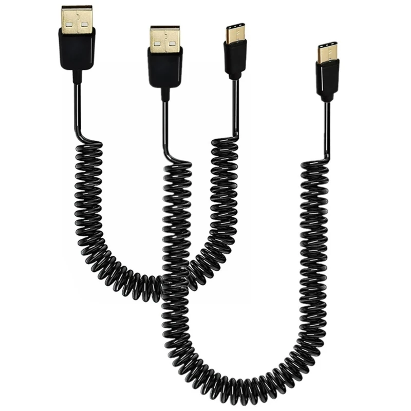 USB A 2.0/Type C Male To Type C Male Spring Charging Cable 480Mbps Stretchable USB A/USB C Data Transfer Cord