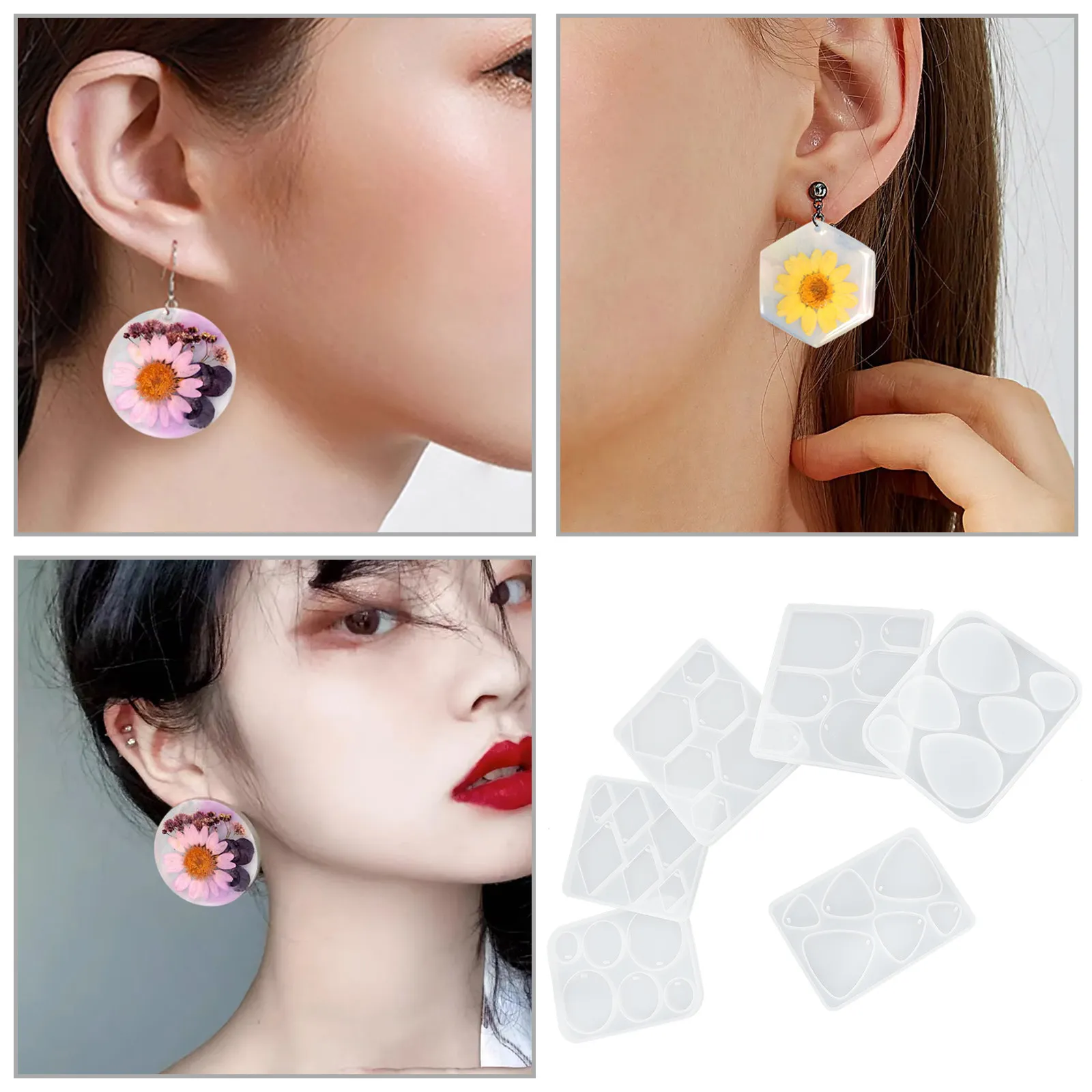 

6Pcs Silicone Charms Molds for Earrings Pendants DIY Jewelry Crafting Soft Flexible Washable Wear Resistant Silicone Jewelry