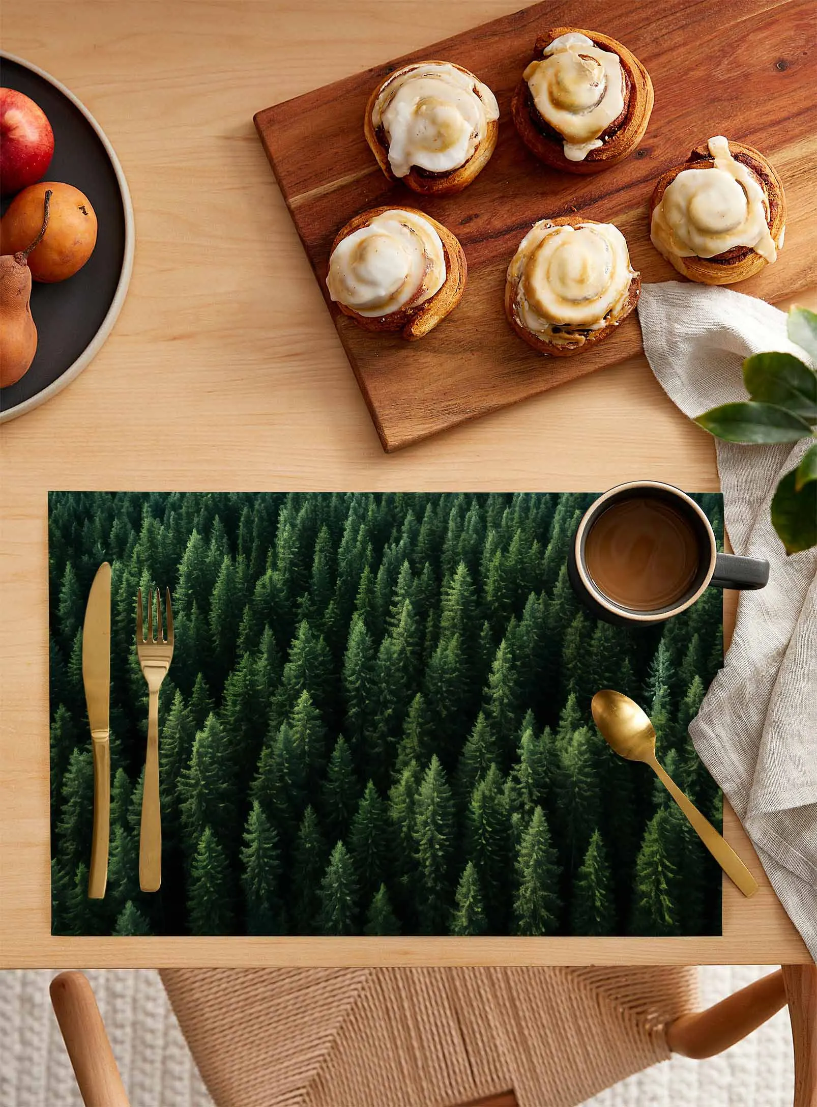 Wallpaper Forest Tree Autumn Coffee Dish Mat Kitchen Placemat Dining Table Rug Dinnerware 4/6pcs Pads