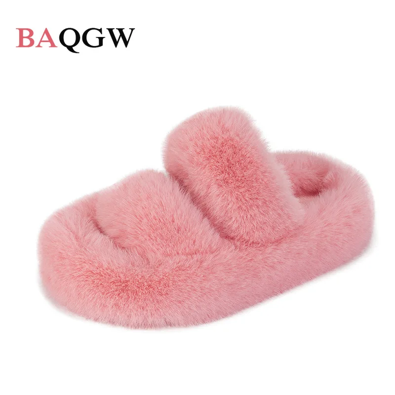 Winter Children Girls House Furry Slippers Fashion Faux Fur Warm Shoes Slip on Flats Baby Girls Home Slides Black Plush Indoor