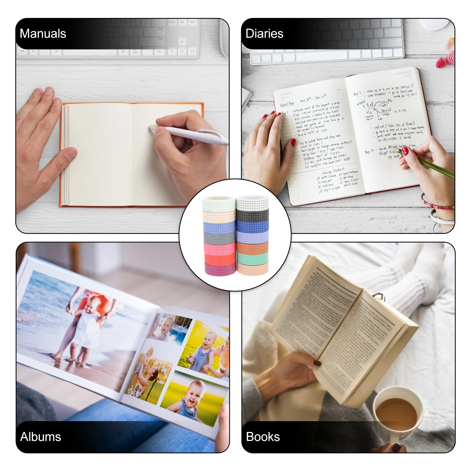 14 Rolls Washi Tape Simple Grid Patterns Japan Paper Adhesive Tape DIY Decorative Tapes for Diary Planner Scrapbook Craft