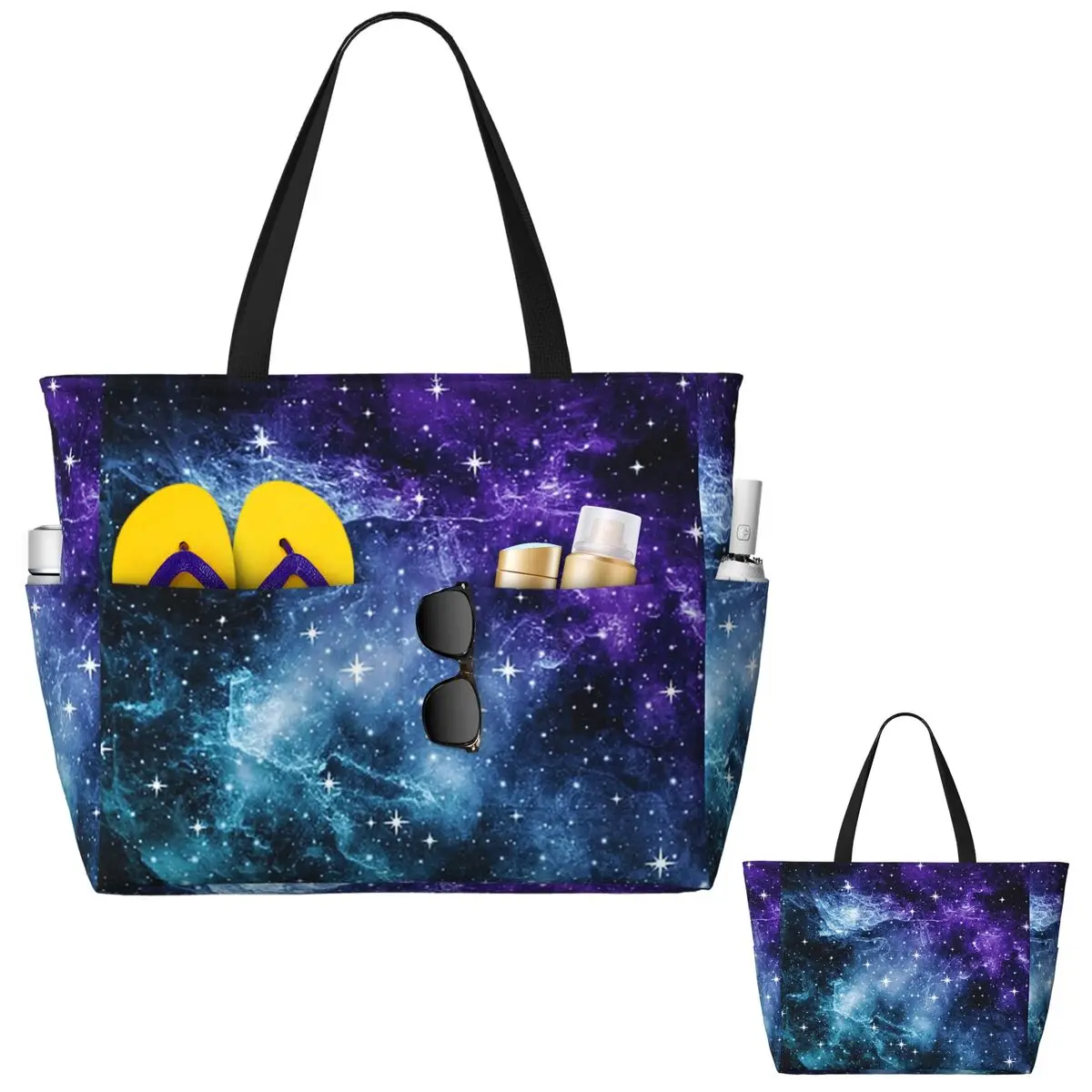 

Purple Teal Galaxy Nebula Dream Beach Tote Bag Sport Gym Yoga Duffle Large Tote Bag Women Travel Bag Fitness bag