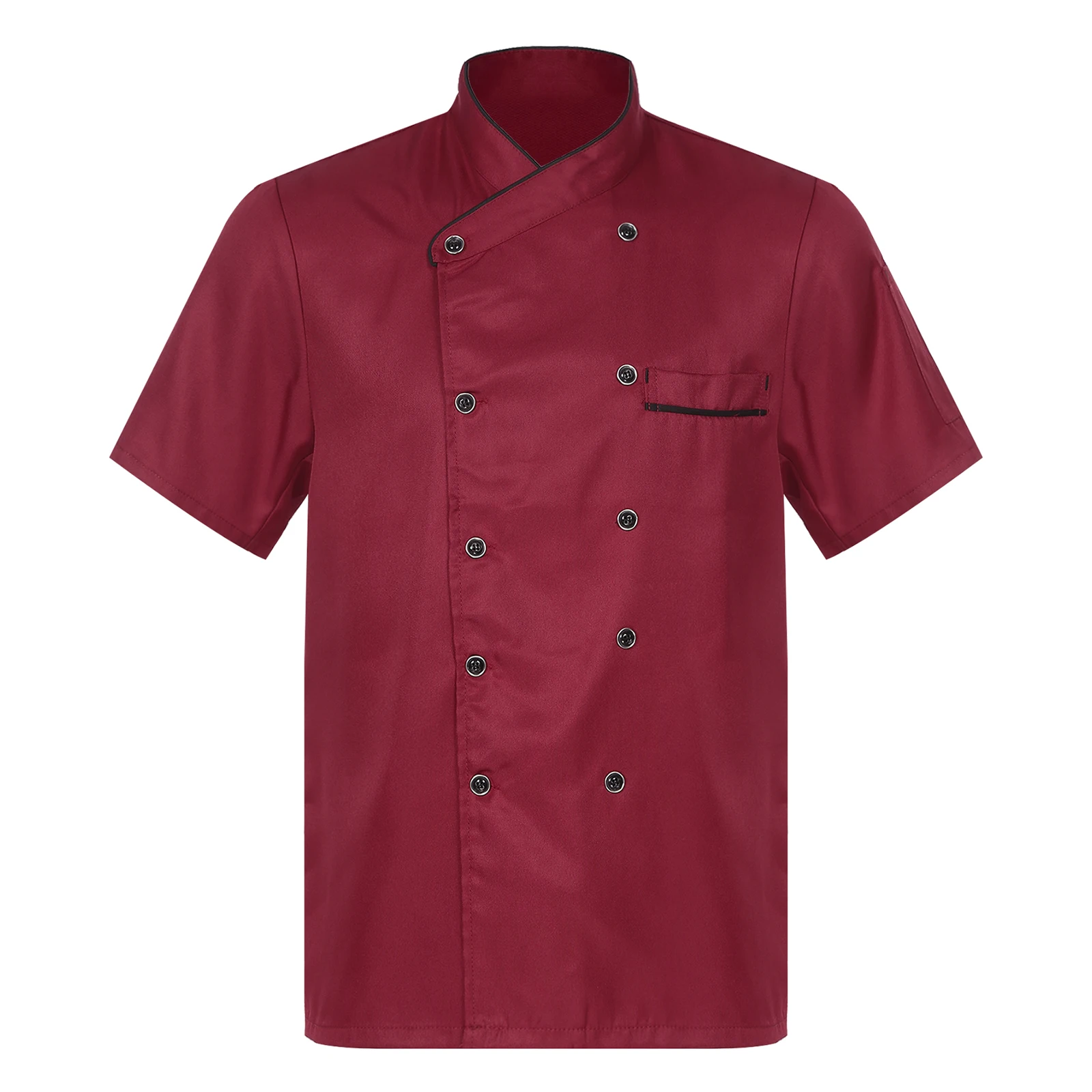 Mens Chef Shirt Adults Womens Kitchen Bakery Catering Cooking Tops Short Sleeve Breathable Double Breasted Work Uniform Jacket