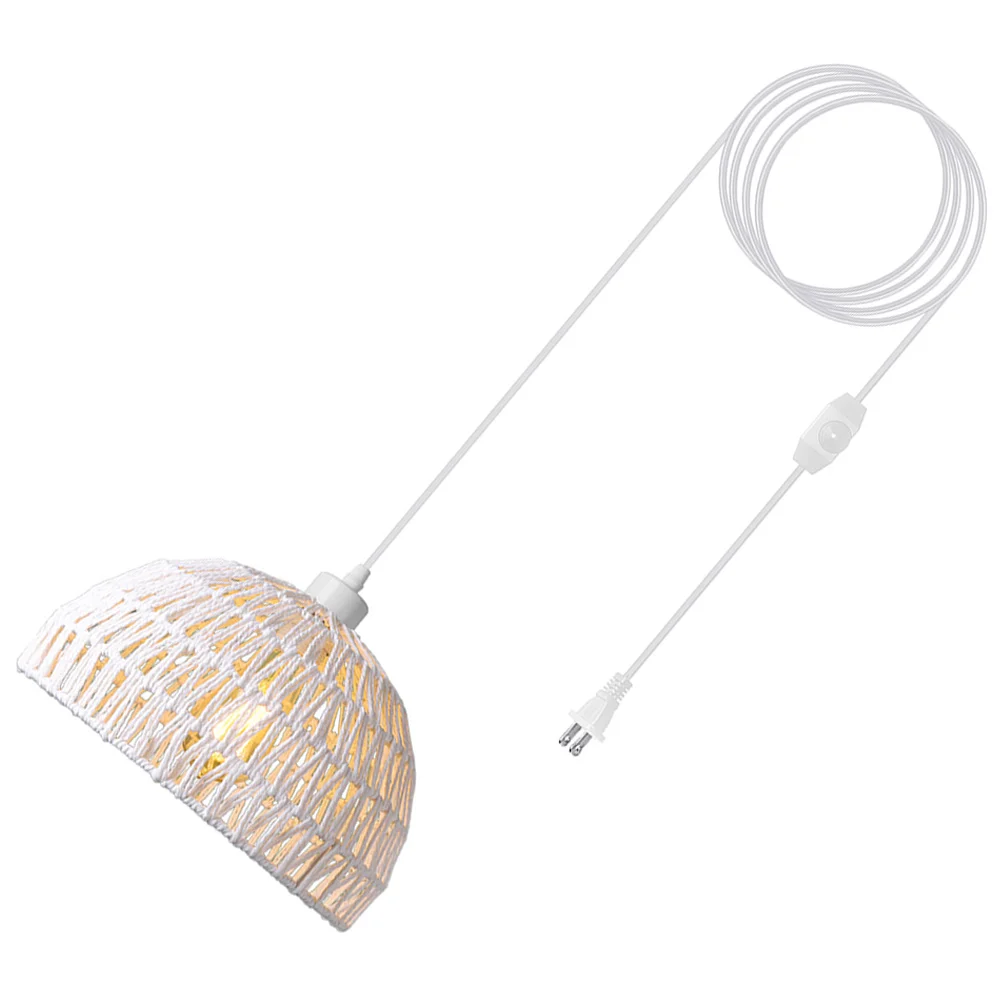 

Cordless Lighting Bohemian Rattan Chandelier Pendant Lights Plug Hanging White Basket Lamp Shade Bulb