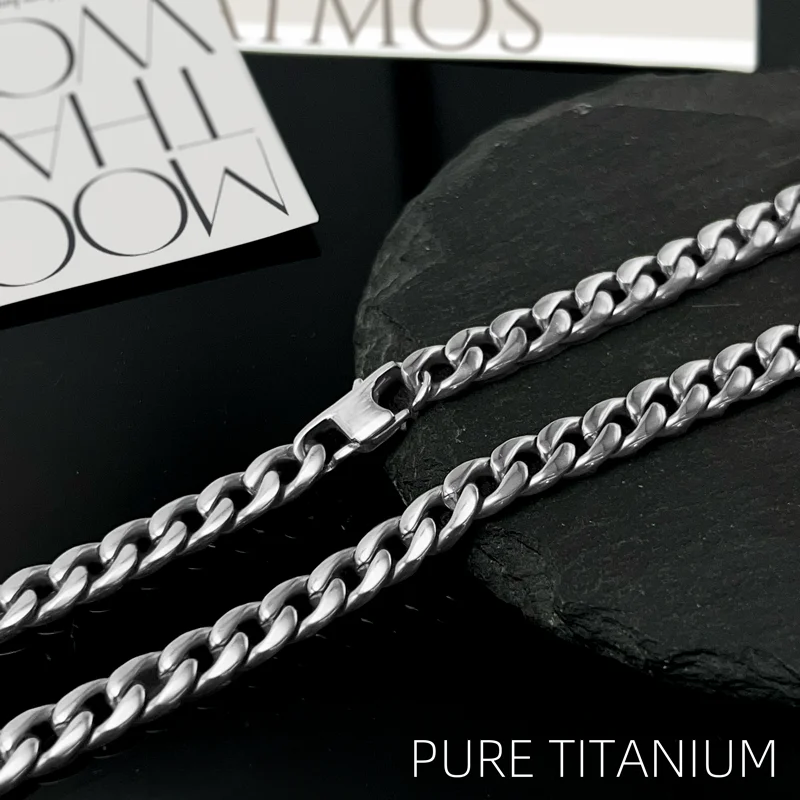 

7.2mm Wide TA1 Pure Titanium Chain Cuban Link Chains Choker Necklace For Mens Jewelry NO Allergic Solid Titanium Fashion Jewelry