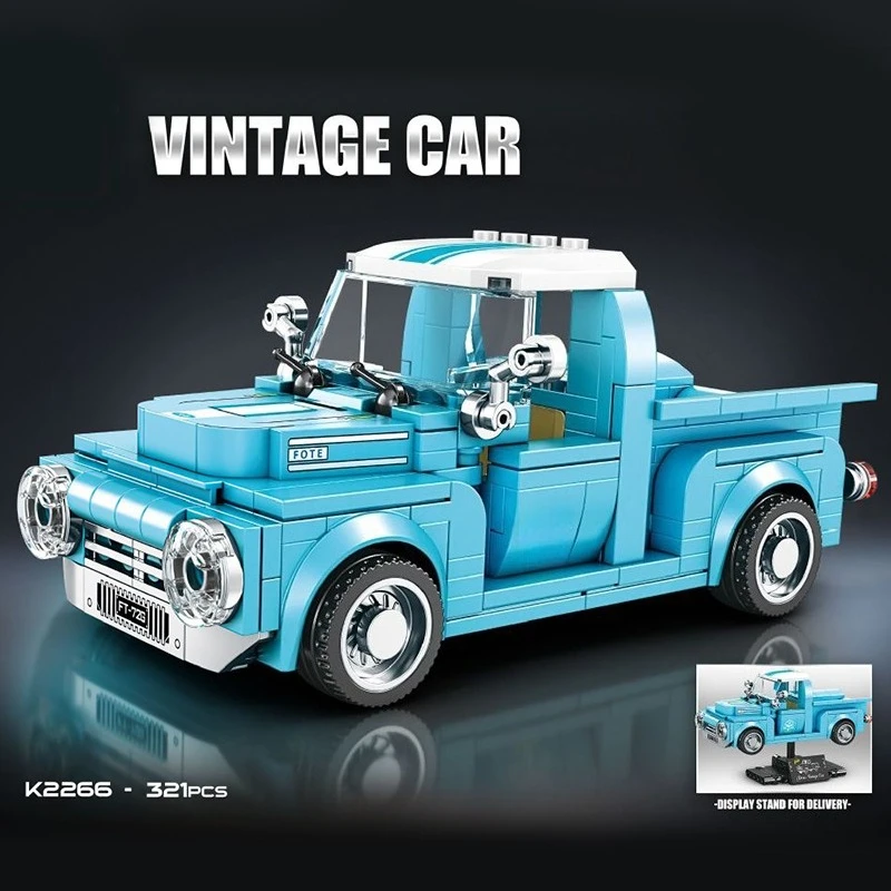 บล็อกตัวต่อรถคลาสสิกวินเทจพร้อมขาตั้งโชว์ DIY ประกอบของเล่นสะสมยานพาหนะสำหรับของขวัญวันเกิดเด็กชาย