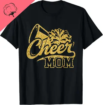 Cheer Mom Biggest Fan Cheerleader Cheerleading Mother's Day T-Shirt Cotton Custom Printed Graphic T Shirts Camiseta Hombre