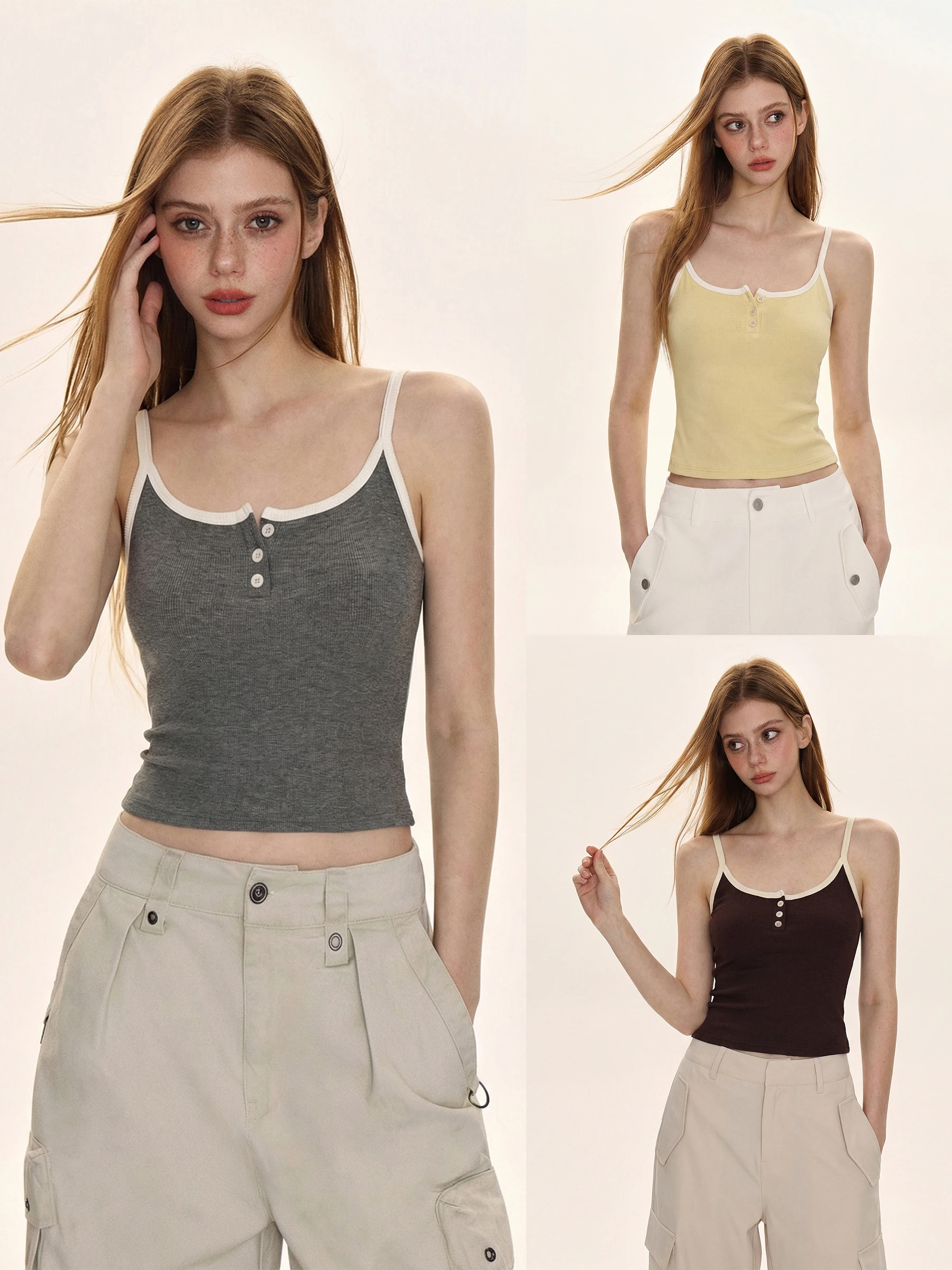 Slim Fit American Contrast Color Sleeveless Top Women Summer Spicy Girl Style Strap Vest Casual Waist in Slimming Inner Wear