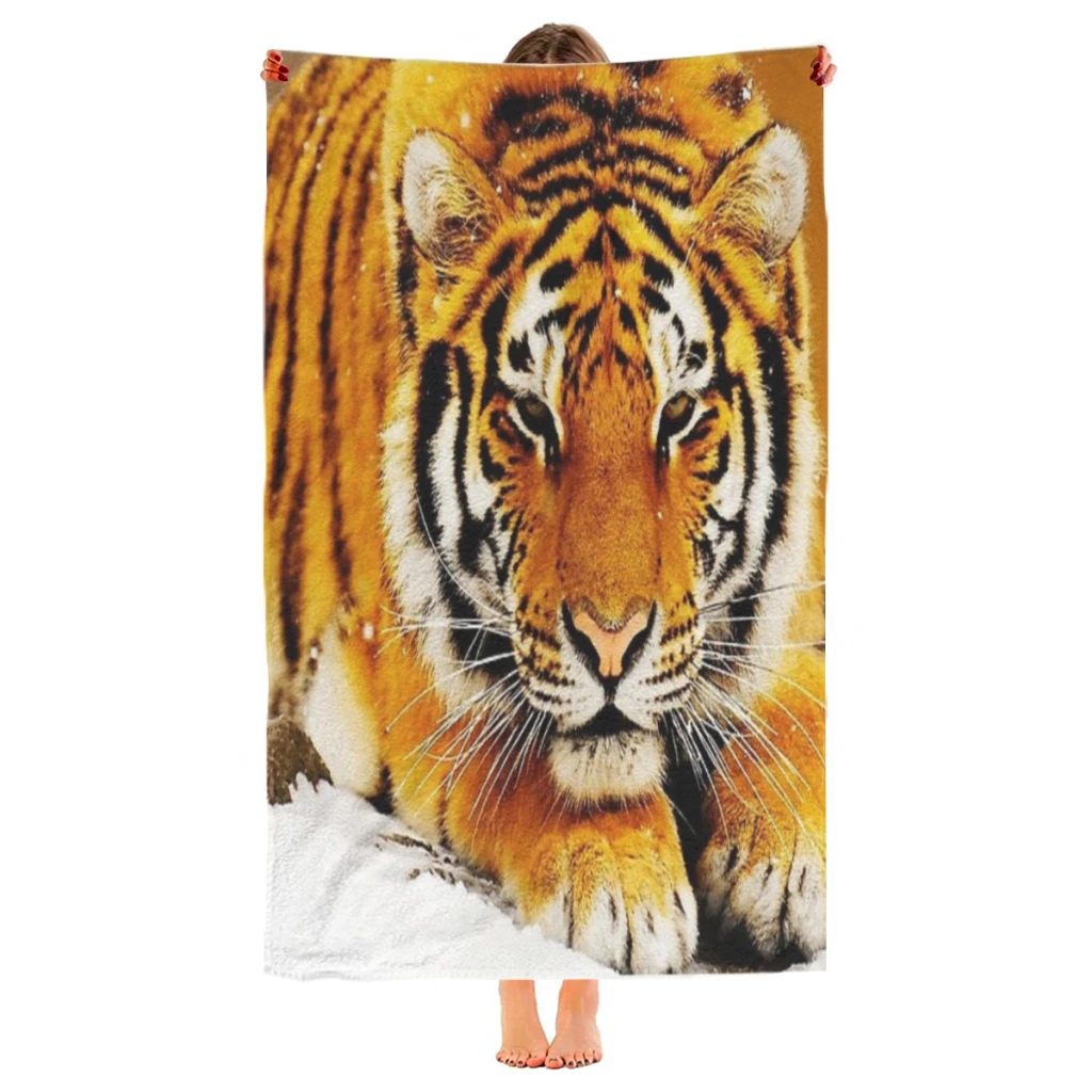 Siberian Tiger Beach Towel  Poncho Bathing Towels Cover-ups Quick Dry Sand Free Yoga Spa Gym Pool