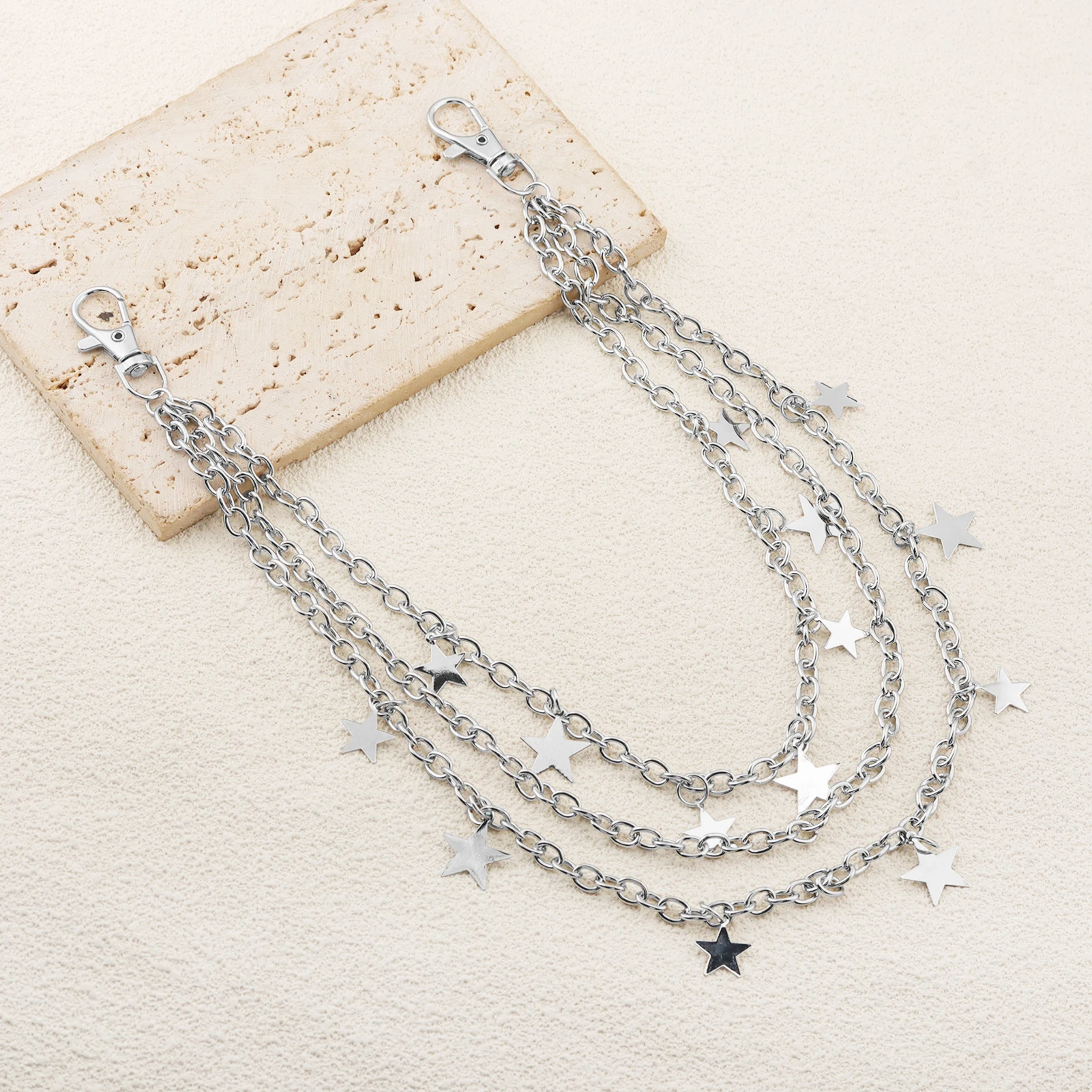 3‑Layer Star Pendant Pants Chain Silver Y2K Jean Wallet Chain Metal Waist Chain Lobster Clasp Streetwear Accessory For Men Women view 2