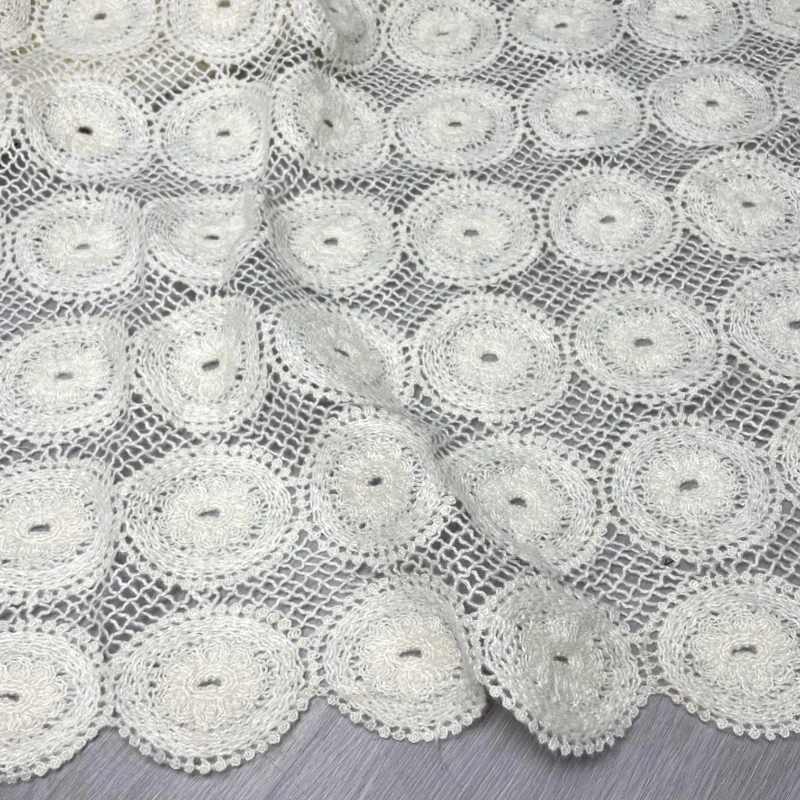 White Jacquard Fabric Luxury Knitted Embroidered Lace Beret Dress Fabrics Cloth for Diy Clothing Sewing Meters Material