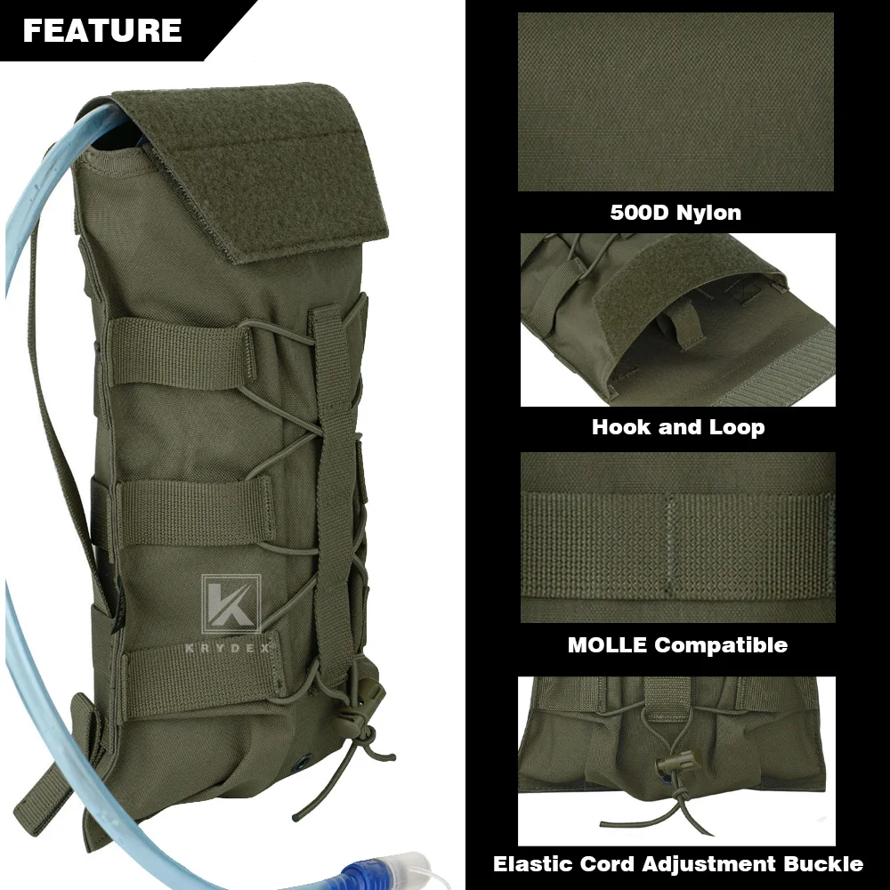 KRYDEX 500D Tactical 50 oz Hydration Carrier MOLLE Pack Bag Modular 1.5L Water Bladder Pouch Hunting Outdoor Airsoft Accessories