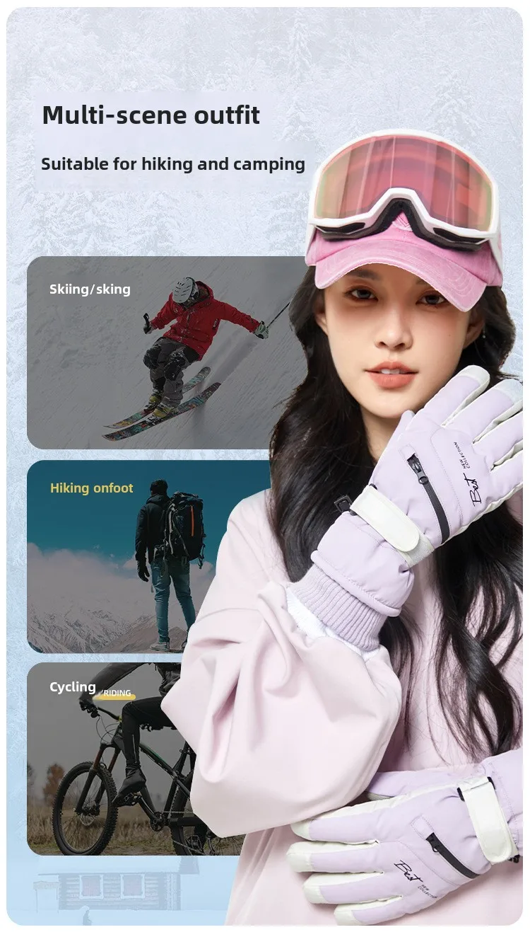 Thermal Winter Cycling Gloves Non-Slip Touch Screen Ski Gloves Men's Women's Waterproof Warm Snowboard Accessories with Pocket