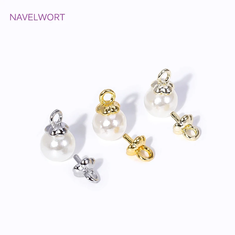 Conectores de montaje con tapa y clavija para fabricación de joyas, accesorios de joyería DIY, chapado en oro de 18K, taza de flores, perla, colgante, 4MM, venta al por mayor