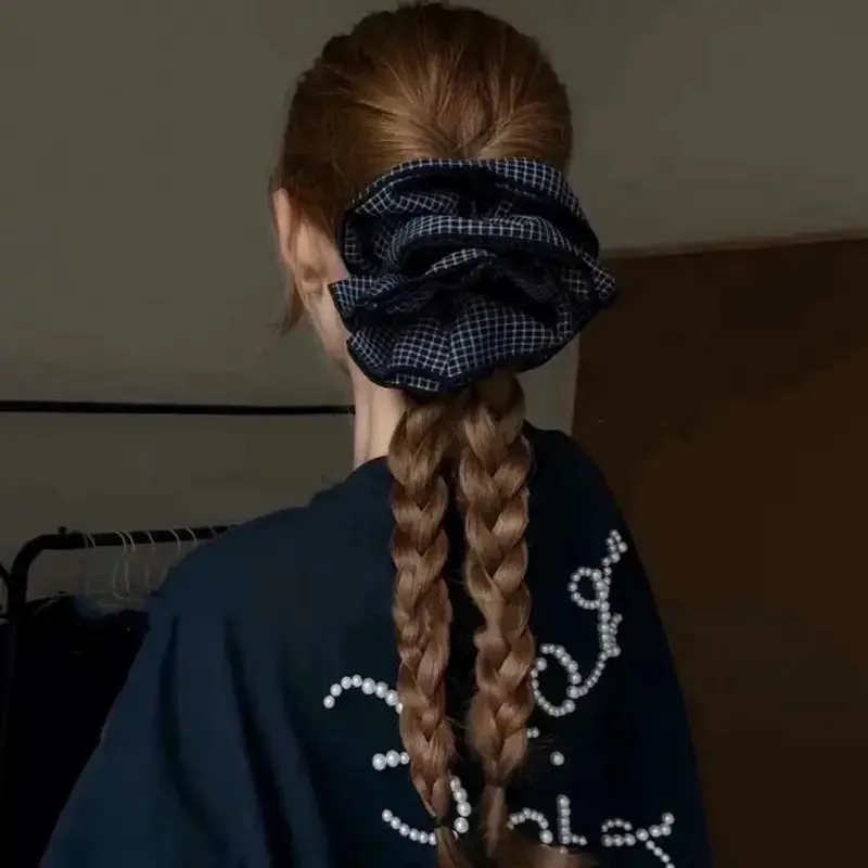 

Blue Plaid Checkered Large Intestine Scrunchies Hair Band For Women Girls Hair Tie Sweet Hair Ornament Fashion Hair Accessories