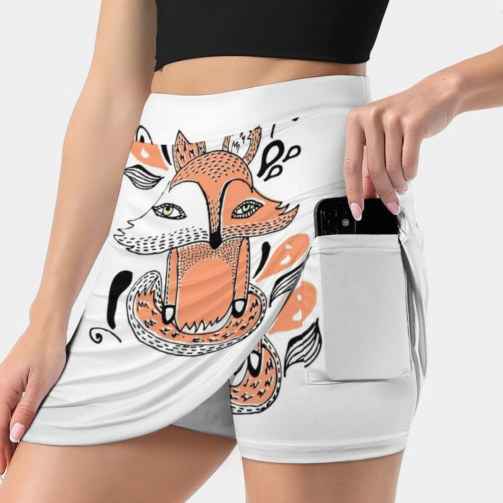 Fox Women's skirt With Hide Pocket Tennis Skirt Golf Skirts Badminton Skirts Running skirts Fox Ink Earth Animals Cute Cool