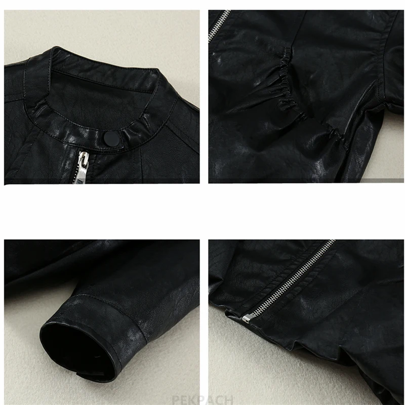 موجز نمط طفلة عادية سترة جلدية سوداء مع سحاب أطفال الأطفال بلون الخريف بولي معطف معطف جلد 2 3 4 5 6 7 8 9 Y