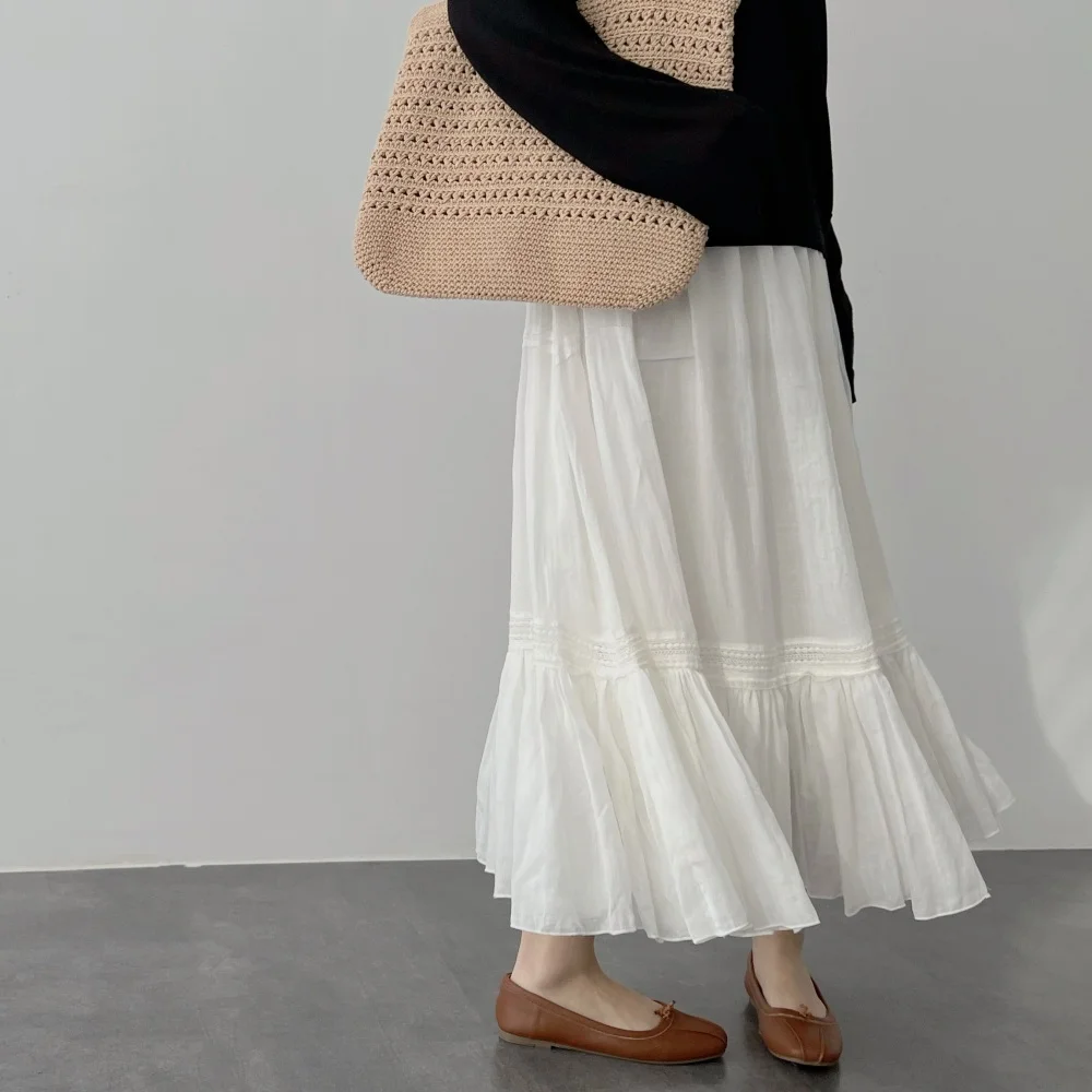 

Оригинальная тонкая мягкая юбка-миди трапециевидной формы с витой 00-стойкой, белая юбка длиной доктора, летний сезон