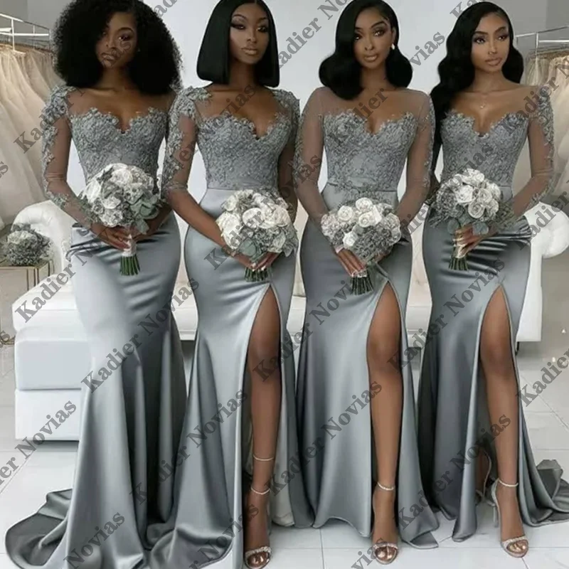 

Long Sleeves Mermaid Bridesmaid Dresses with Split Wedding Guest Dress Robes Invitee Mariage Evening Party Gowns Customized