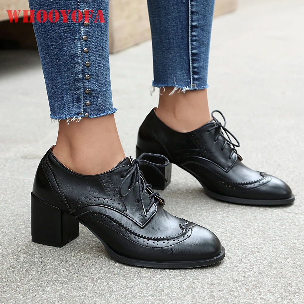 

2025 Autumn Sweet Black Grey Women Oxfords Pumps Fashion Round Toee High Heels Lady Dress Shoes Plus Big Size 11 43 46 48