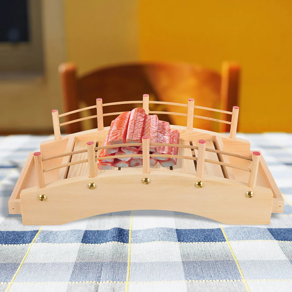 Wood Sushi Platter Japanese Arch Bridge Design Food Safe Sushi Holder for Sashimi Fruits Vegetables Dessert Decorative Serving