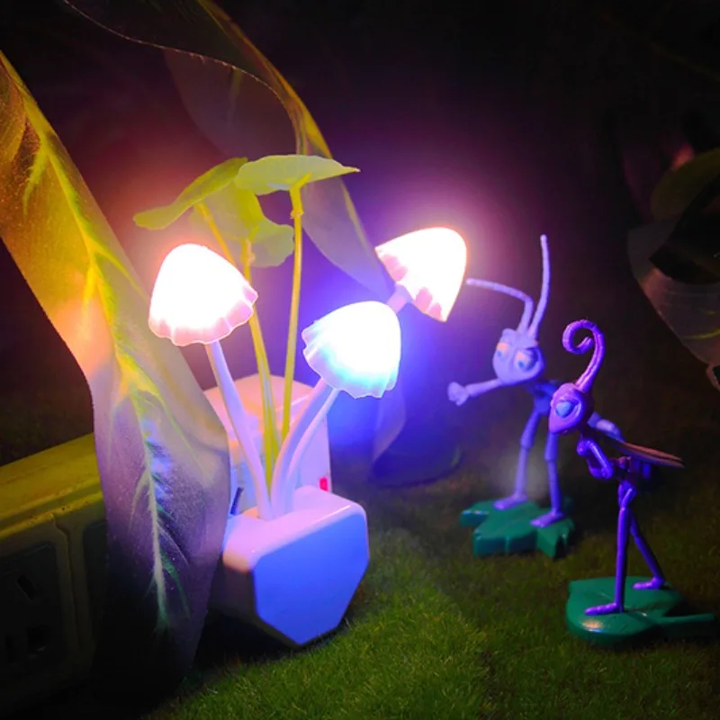 Novelty Creative AC110V-220V Night Light EU/US Plug Light Sensor 3 LED Colorful Mushroom Lamp Led Color Optical Control Light