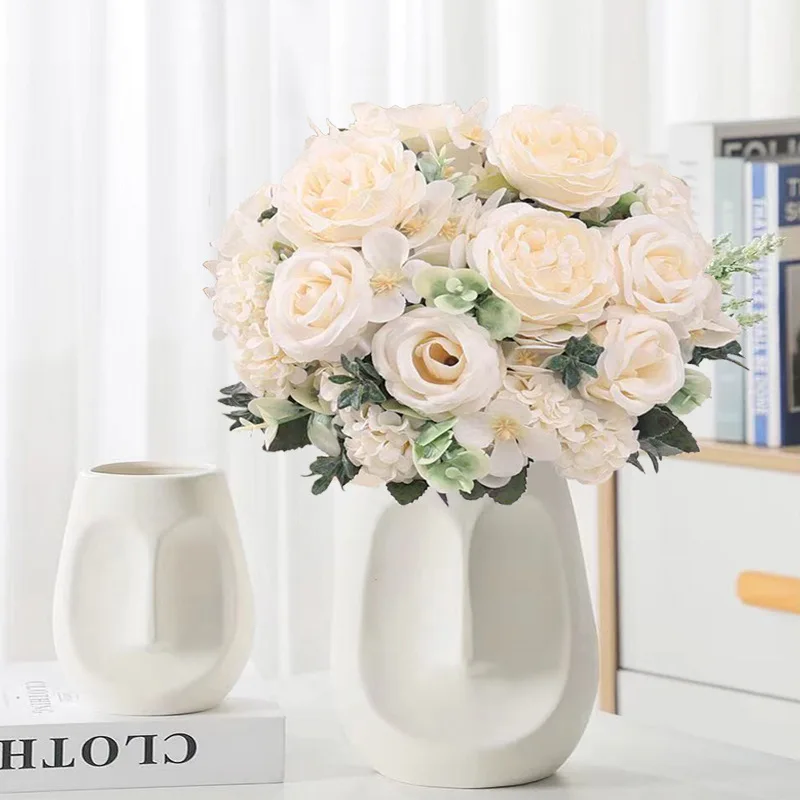 Künstliche Blumen aus Seide, Pfingstrosen, Hortensien für Wohnzimmer, Heimdekoration, Hochzeit, Brautstrauß, Rosen, künstliche Pflanzen, Tischzubehör