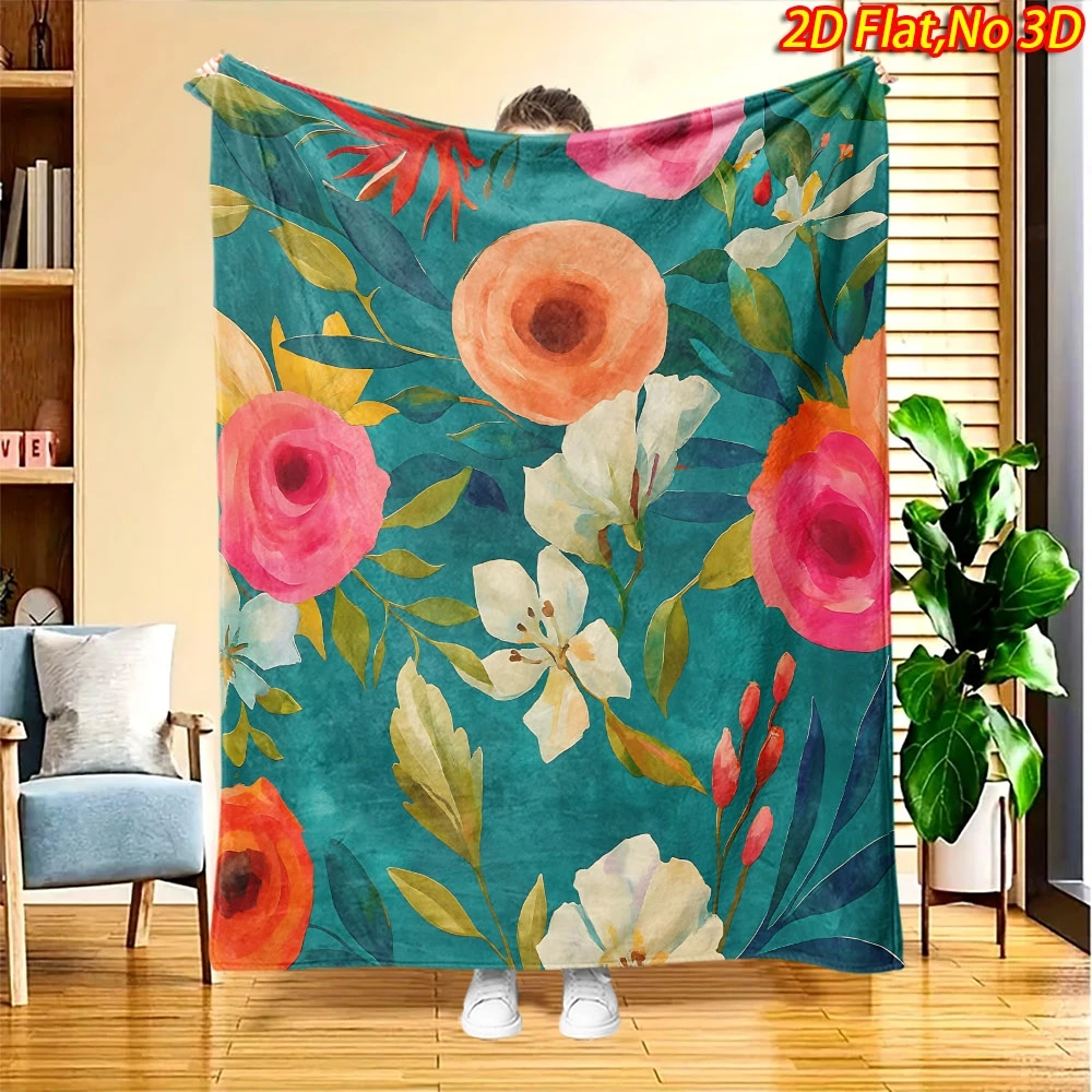 Exotic Summer Bloom Theme Fleece Look Bed Throw Retro Looking Decor Blanket For Restaurant Dance Studio Gym Room