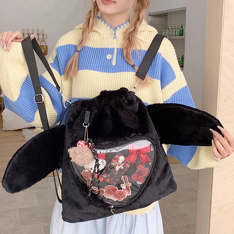 Ita Bag, Rucksack mit Klarsichtfenster, Damenmode-Plüsch-Umhängetasche mit Kordelzug, Leichte Schultasche mit großer Kapazität – Detail 15