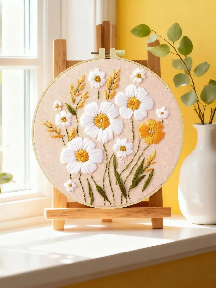 1 Stück 20X20CM/15X15CM 7,87/6,3 Zoll Blumen-Stickerei-Starter-Kit DIY-Kit DIY-Stickerei-Set Handarbeiten Heimdekoration Malerei – Detail 6