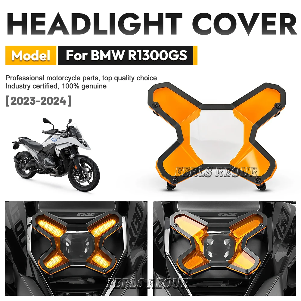 Accessories for BMW R1300GS 2023-2024 motorcycles: Scratch-resistant headlight grille protector. Transparent, Orange