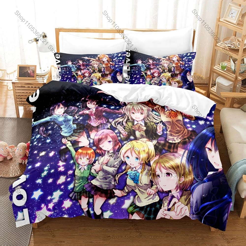 Popular School Idol Anime Love Live μ's Honoka Kotori Umi Eli Full Cast Bedding Set 1 Duvet Cover + 2 Pillowcases HD Print Anime