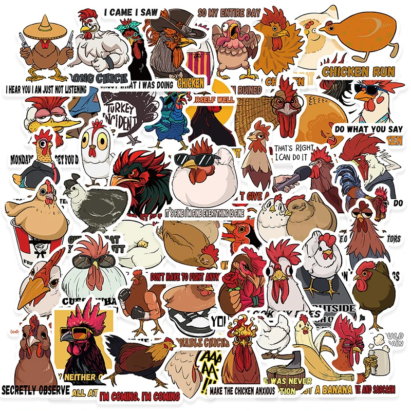 

50 шт. милых мультяшных наклеек с курицами, эстетичные декоративные стикеры для чемоданов, канцелярских принадлежностей, ноутбуков, бутылок для воды, скейтбордов, детские игрушки, подарки