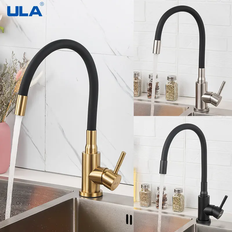 

ULA Gold Kitchen Faucet Stainless Steel Flexible Spout Kitchen Sink Faucet Hot Cold Water Sink Mixer Tap 360 Degree Rotate Crane