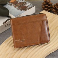 Men's Short Wallet Zipper Wallet Casual Business Style Transparent Window Coin Pocket Multiple Card Slots Large Bill Zipper