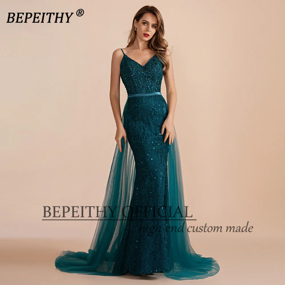 BEPEITHYCustomized Vestidos De Graduación V Neck Teal Lace Evening Formal Occassion Dress 2023 Women Mermaid Prom Party Gown New