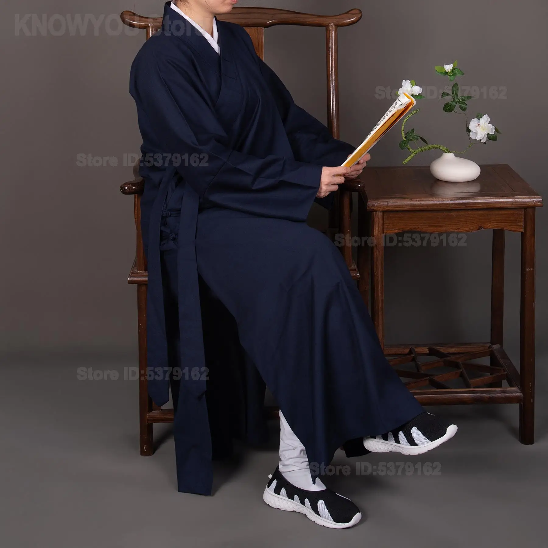 Men Women Taoist Robe Twill Long Gown Slanted Front Placket Taoist Uniform Traditional Priest Clothing for Taoist Practice