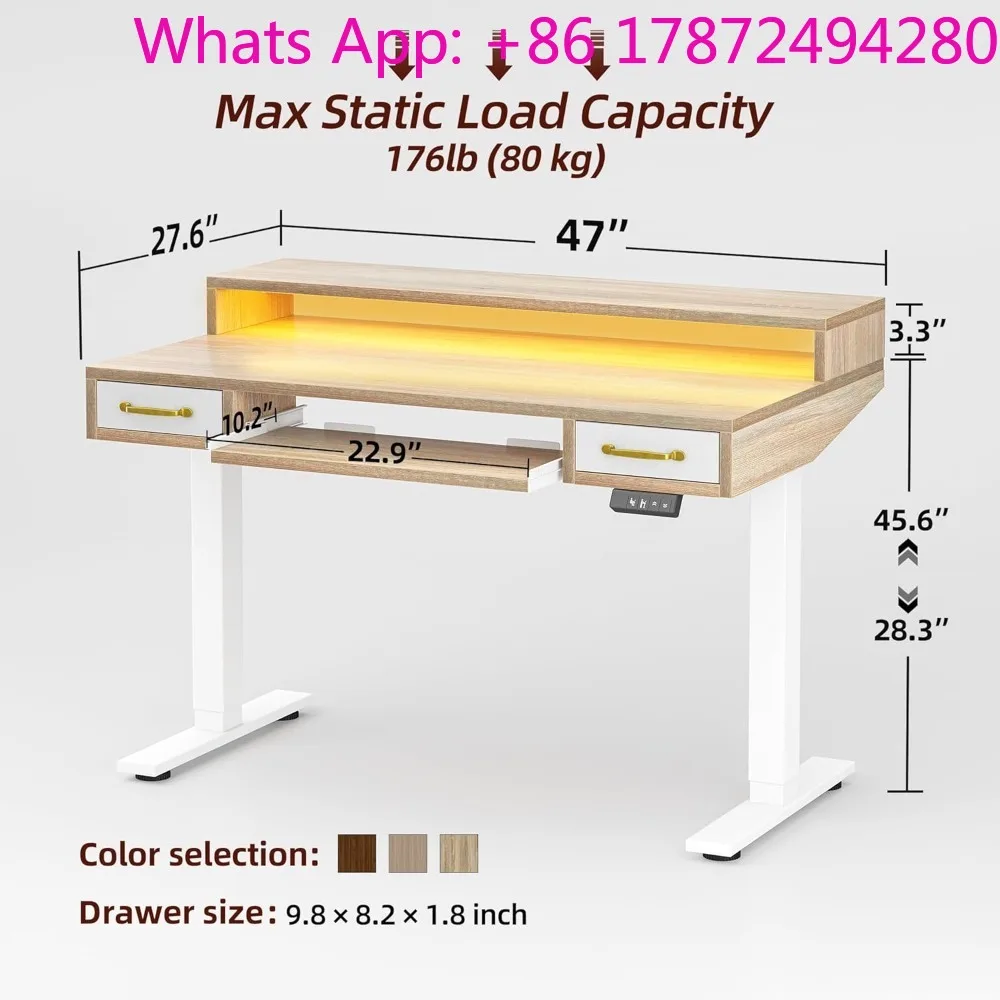 Height Adjustable Electric Standing Desk with Double Drawers&Keyboard Tray