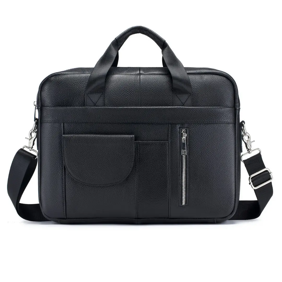 New men's briefcase leather men's bag official 14 inch computer  men's portable shoulder business