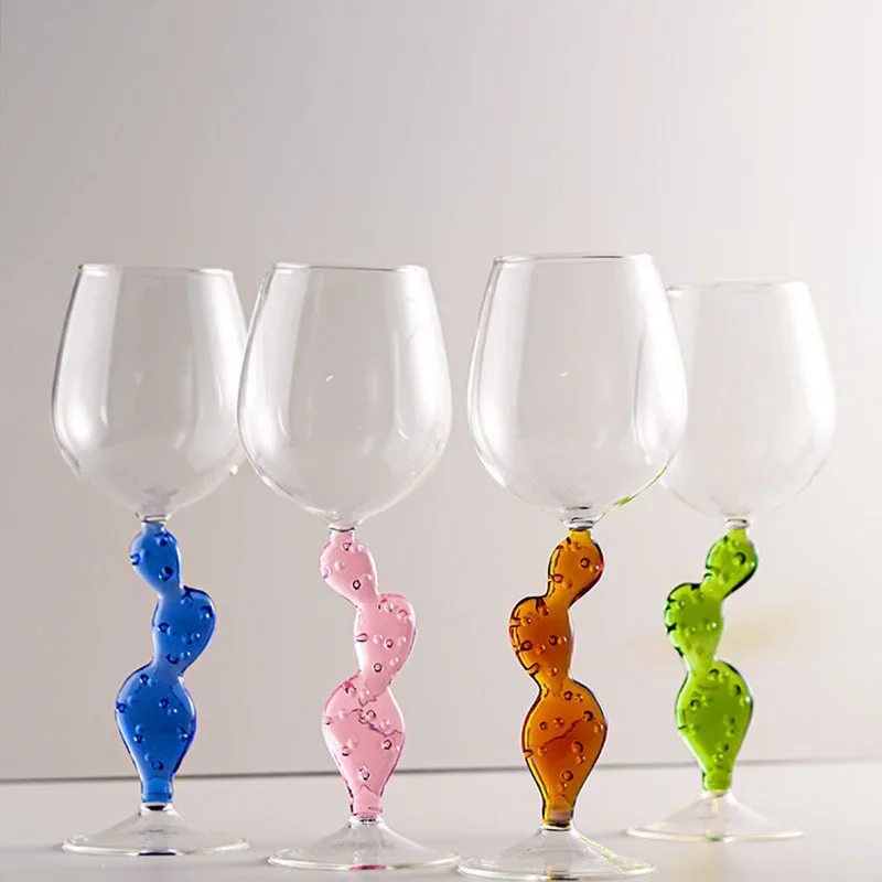 350 ml 12 unzen Kreative Blau Bernstein Rosa Grün Kaktus Stiel INS Stil Glas Becher Rotwein Gläser Tasse set Hause Weißwein Tasse