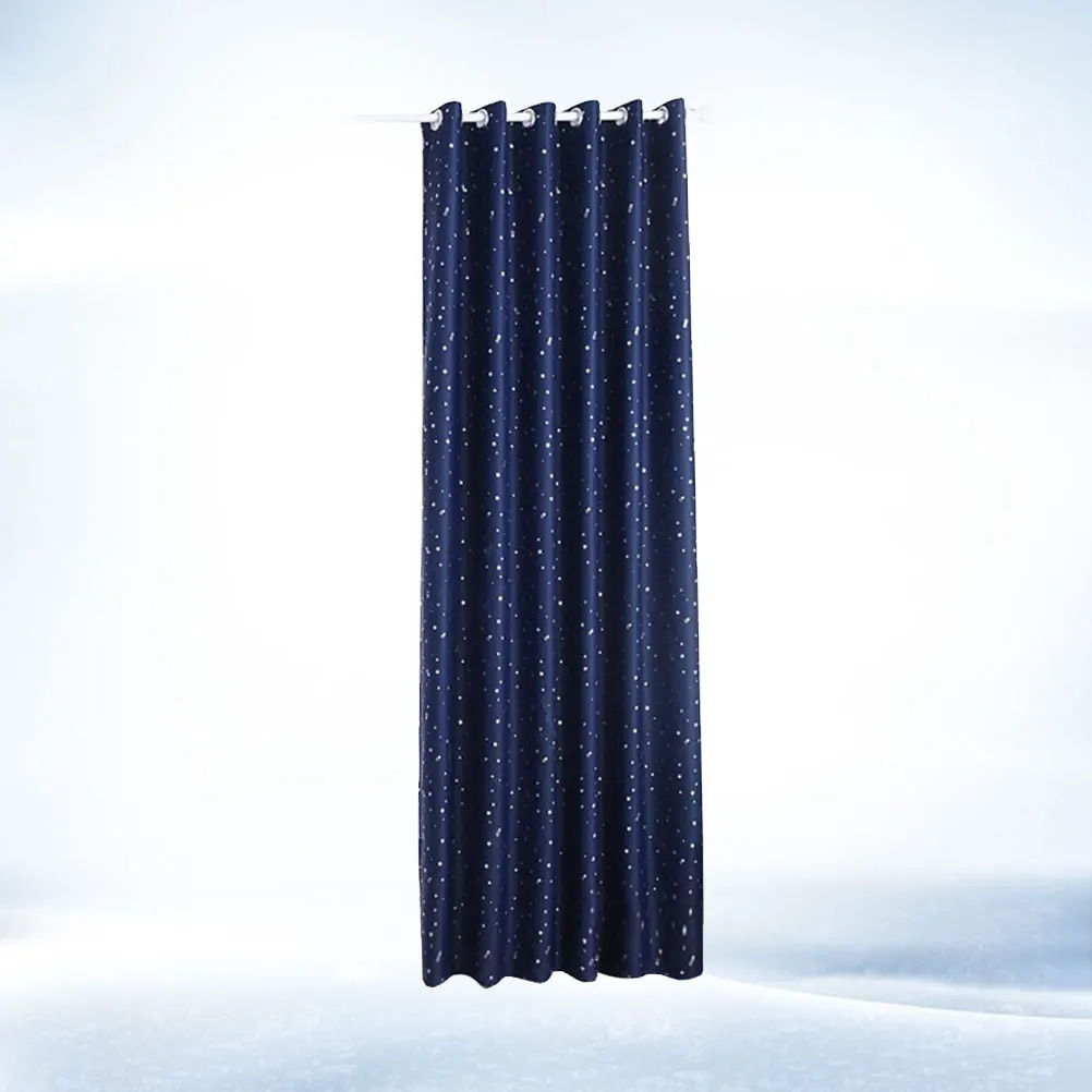 1 Piece Dark Blue Perforated Star Design Finished Curtain Romantic Washable Curtain for Bedroom Living Room Home Decor