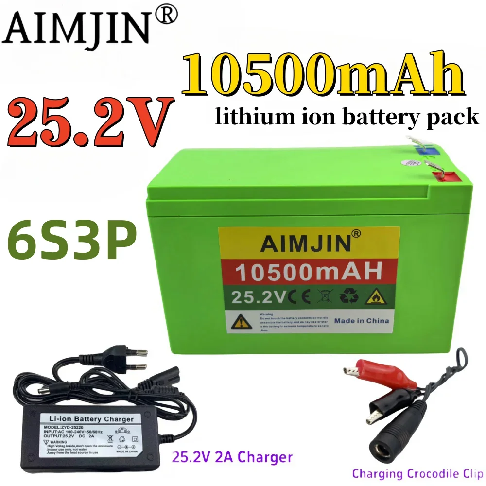 

6S3P 25.2V 10500mAh rechargeable lithium battery pack, suitable for children's electric toys, with built-in BMS and cable clip