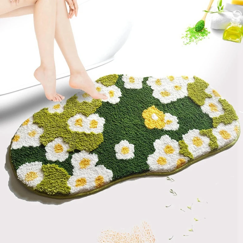 Linda alfombra de baño Floral de musgo, Alfombra de inodoro de plantas, alfombra de baño de flores, alfombra de baño antideslizante absorbente suave para lavadero