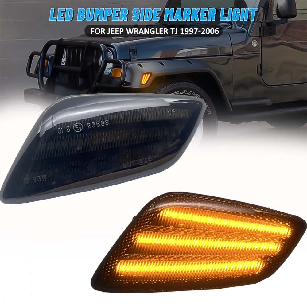 

Amber Triple-Row LED Strip Front Fender Side Marker Lights For Jeep Wrangler TJ Turn Signal Light 1997 1998 1999 2000 2001-2006